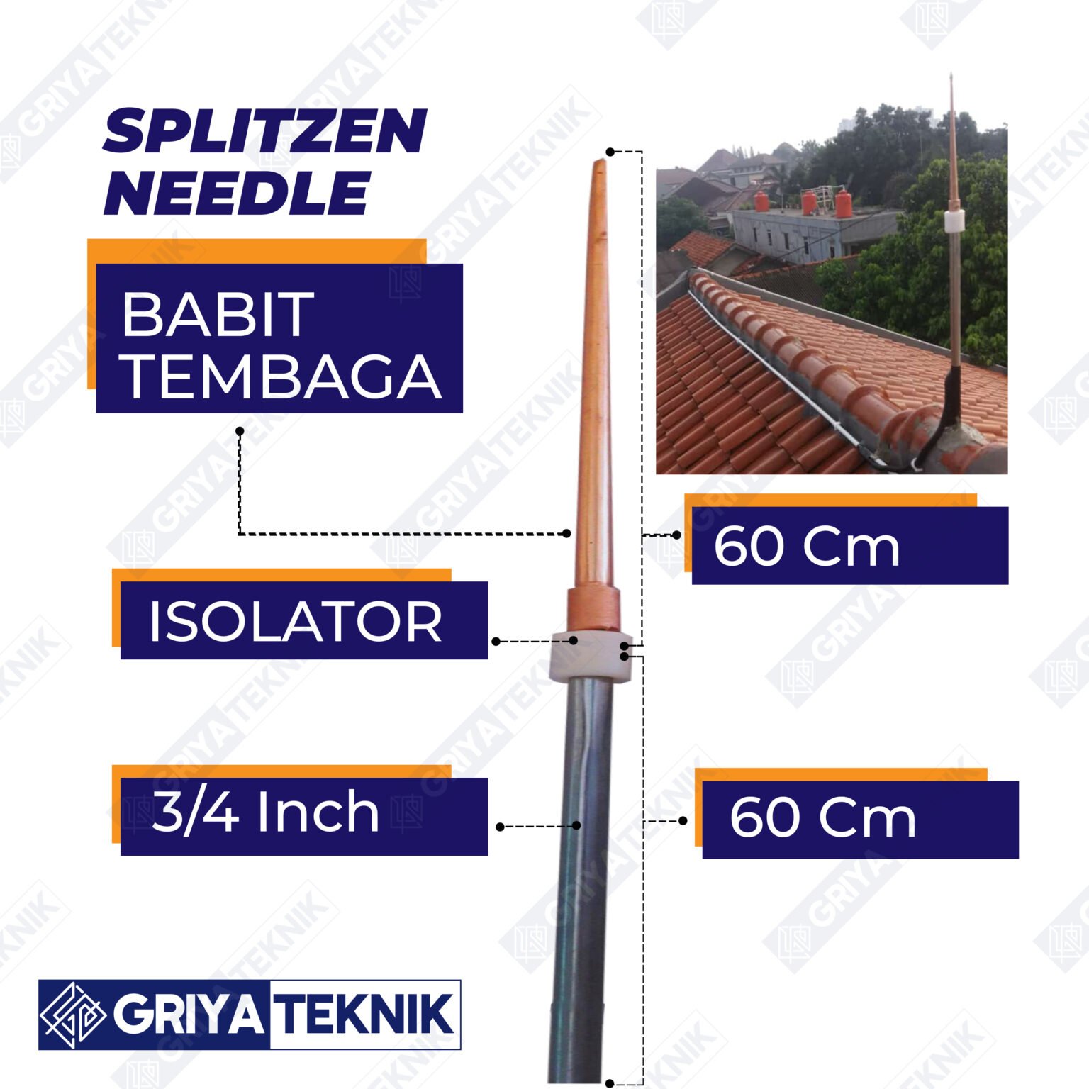 Splitzen Babit 60cm Penangkal Petir Konvensional Tombak Babit - 3